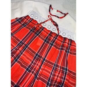 Vintage White, Red & Blue Plaid Dress Size 3/4 Girls Bow Detail